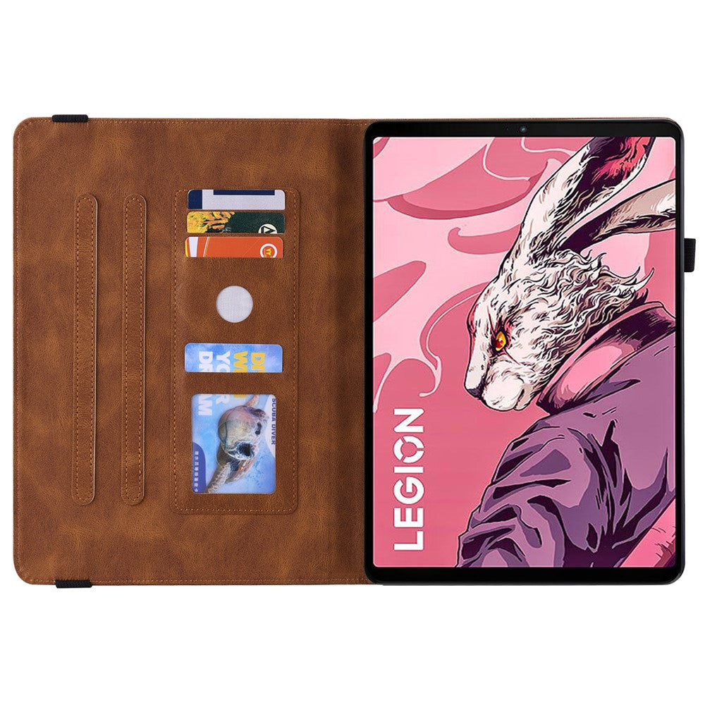 For Lenovo Legion Y700 (2023) / Tab Gen 2 Case PU Leather Imprinted Card Holder Stand Tablet Cover - Brown