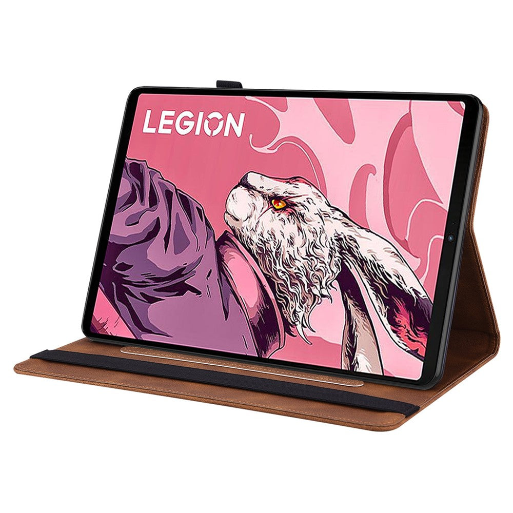 For Lenovo Legion Y700 (2023) / Tab Gen 2 Case PU Leather Imprinted Card Holder Stand Tablet Cover - Brown