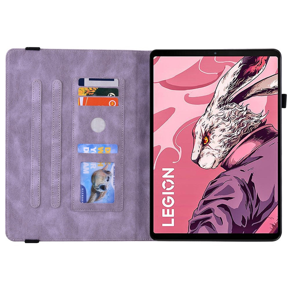 For Lenovo Legion Y700 (2023) / Tab Gen 2 Case PU Leather Imprinted Card Holder Stand Tablet Cover - Purple