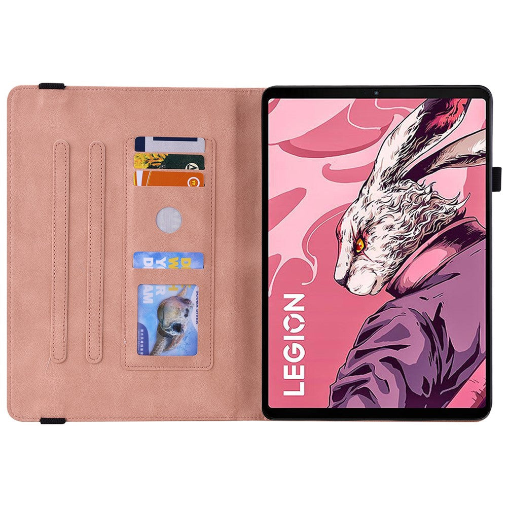 For Lenovo Legion Y700 (2023) / Tab Gen 2 Case PU Leather Imprinted Card Holder Stand Tablet Cover - Pink