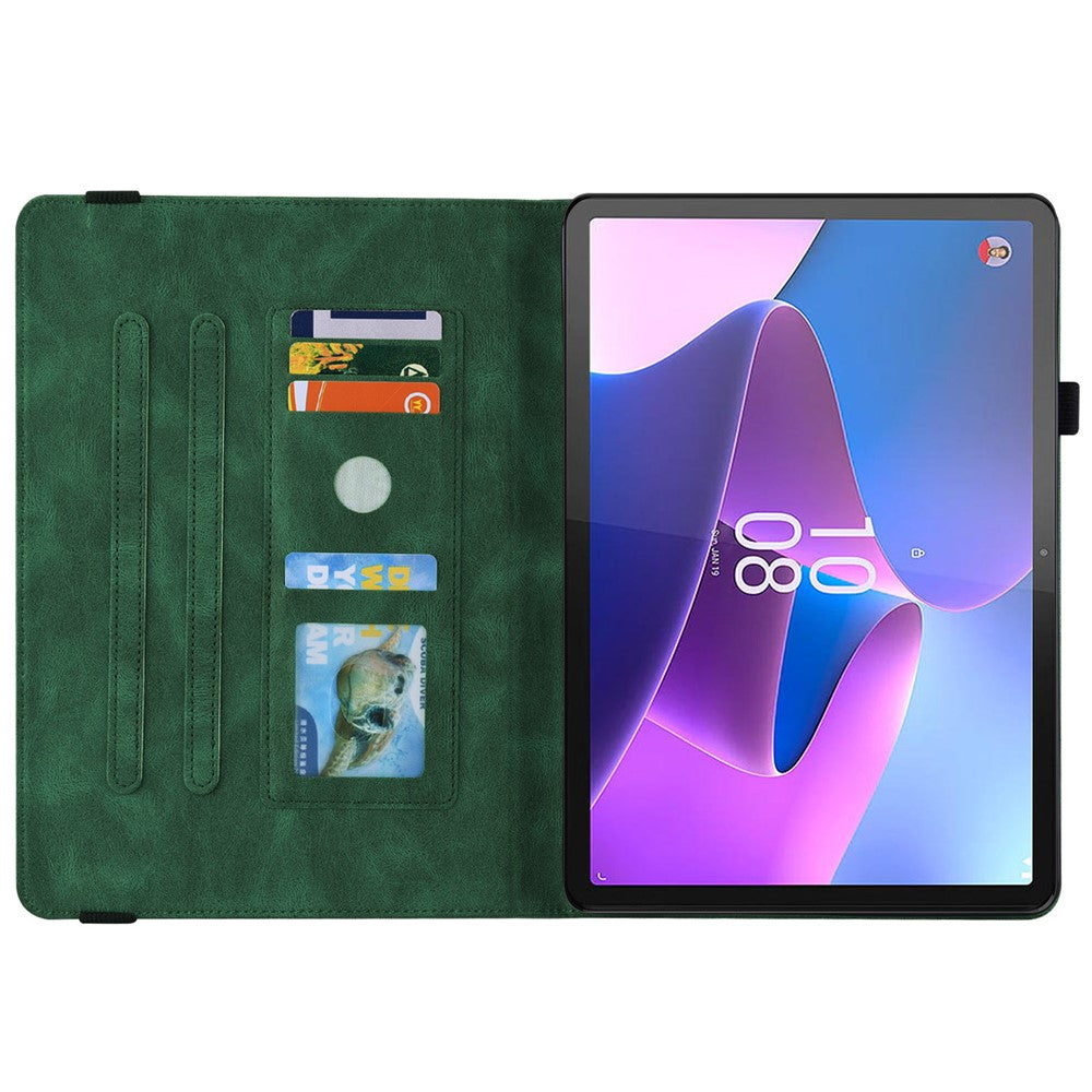 For Lenovo Tab P12 Case Butterfly Flower Imprinted PU Leather Stand Tablet Cover - Green