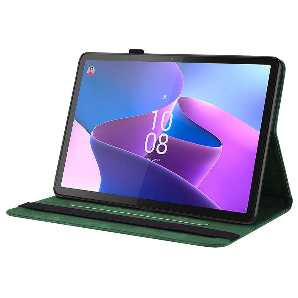 For Lenovo Tab P12 Case Butterfly Flower Imprinted PU Leather Stand Tablet Cover - Green