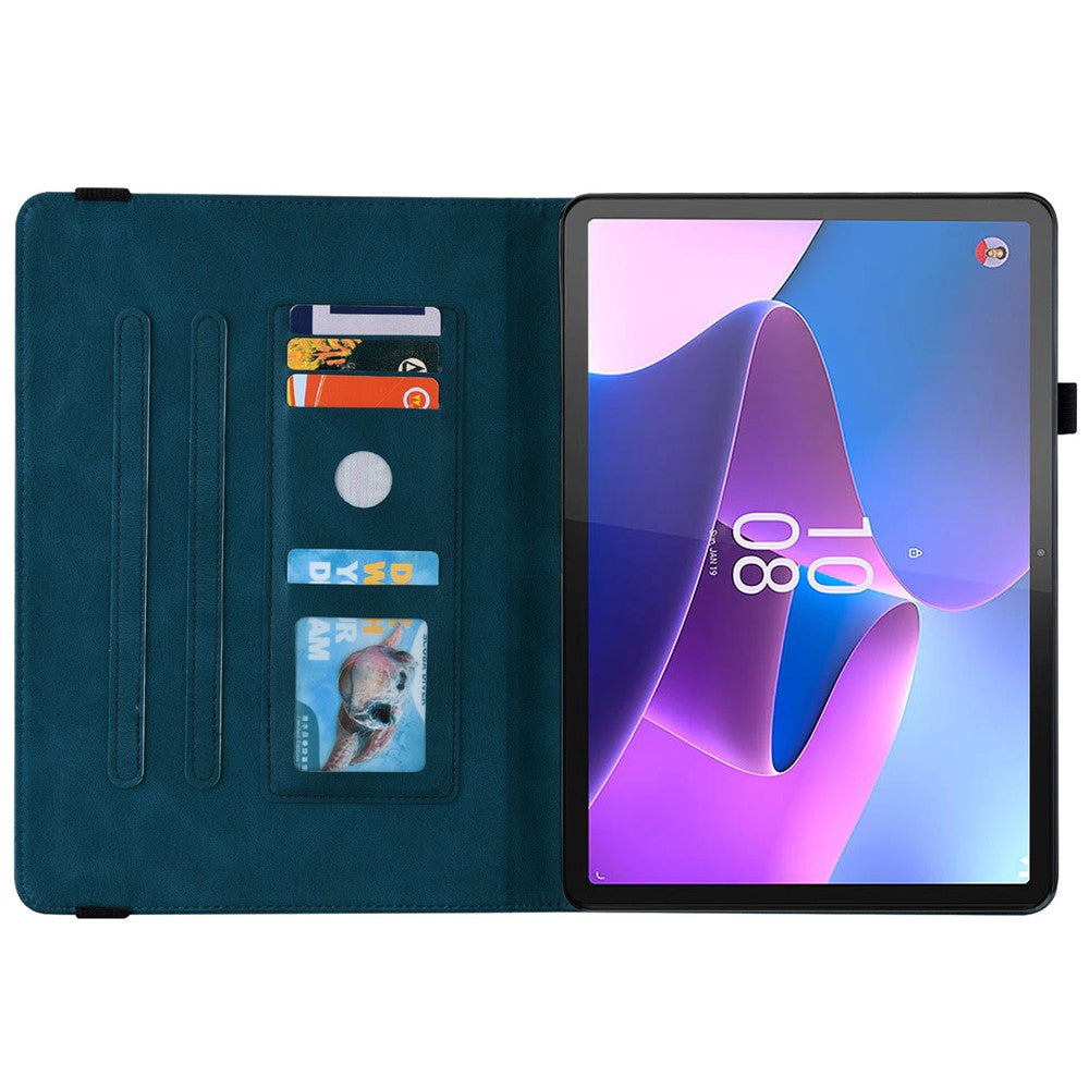 For Lenovo Tab P12 Case Butterfly Flower Imprinted PU Leather Stand Tablet Cover - Dark Blue