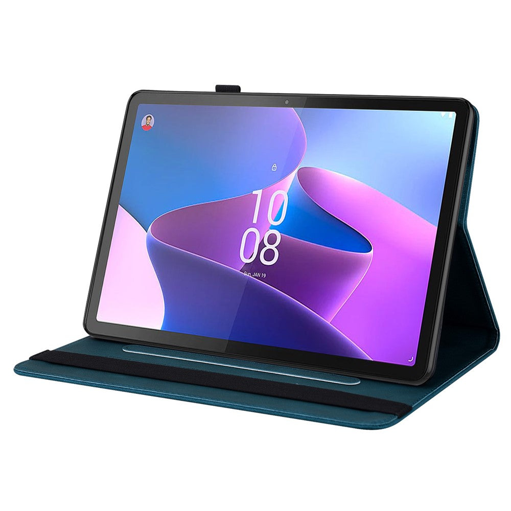 For Lenovo Tab P12 Case Butterfly Flower Imprinted PU Leather Stand Tablet Cover - Dark Blue