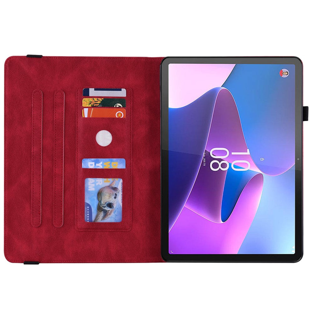 For Lenovo Tab P12 Case Butterfly Flower Imprinted PU Leather Stand Tablet Cover - Red