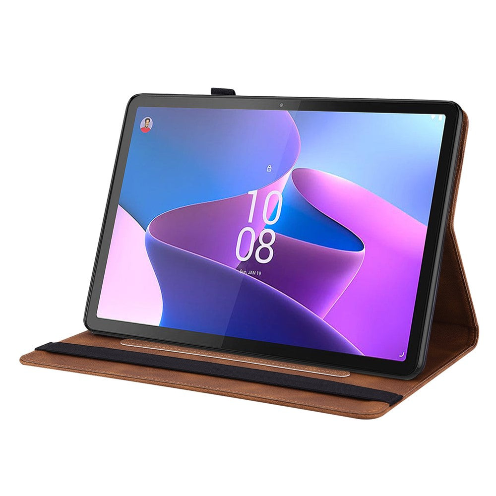 For Lenovo Tab P12 Case Butterfly Flower Imprinted PU Leather Stand Tablet Cover - Brown