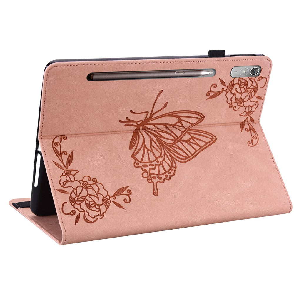 For Lenovo Tab P12 Case Butterfly Flower Imprinted PU Leather Stand Tablet Cover - Pink
