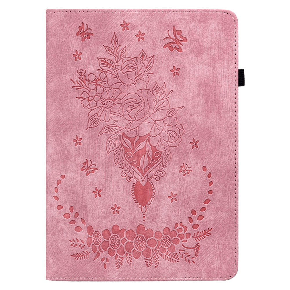For Lenovo Tab M10 5G Leather Cover Butterfly Rose Imprinted Tablet Stand Case - Pink