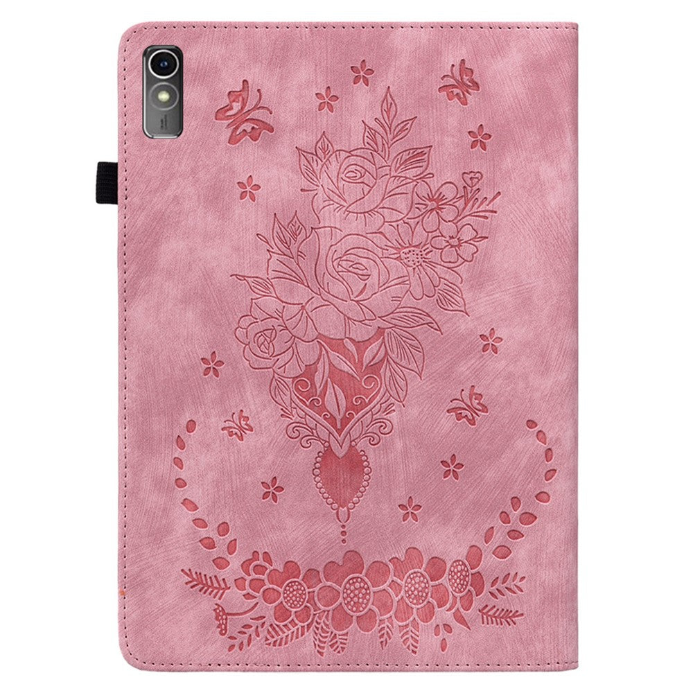 For Lenovo Tab M10 5G Leather Cover Butterfly Rose Imprinted Tablet Stand Case - Pink