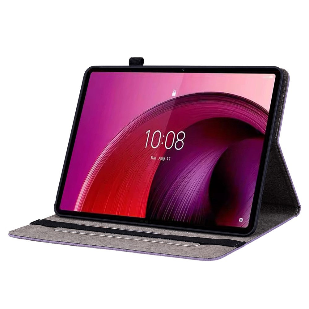 For Lenovo Tab M10 5G Leather Cover Butterfly Rose Imprinted Tablet Stand Case - Purple