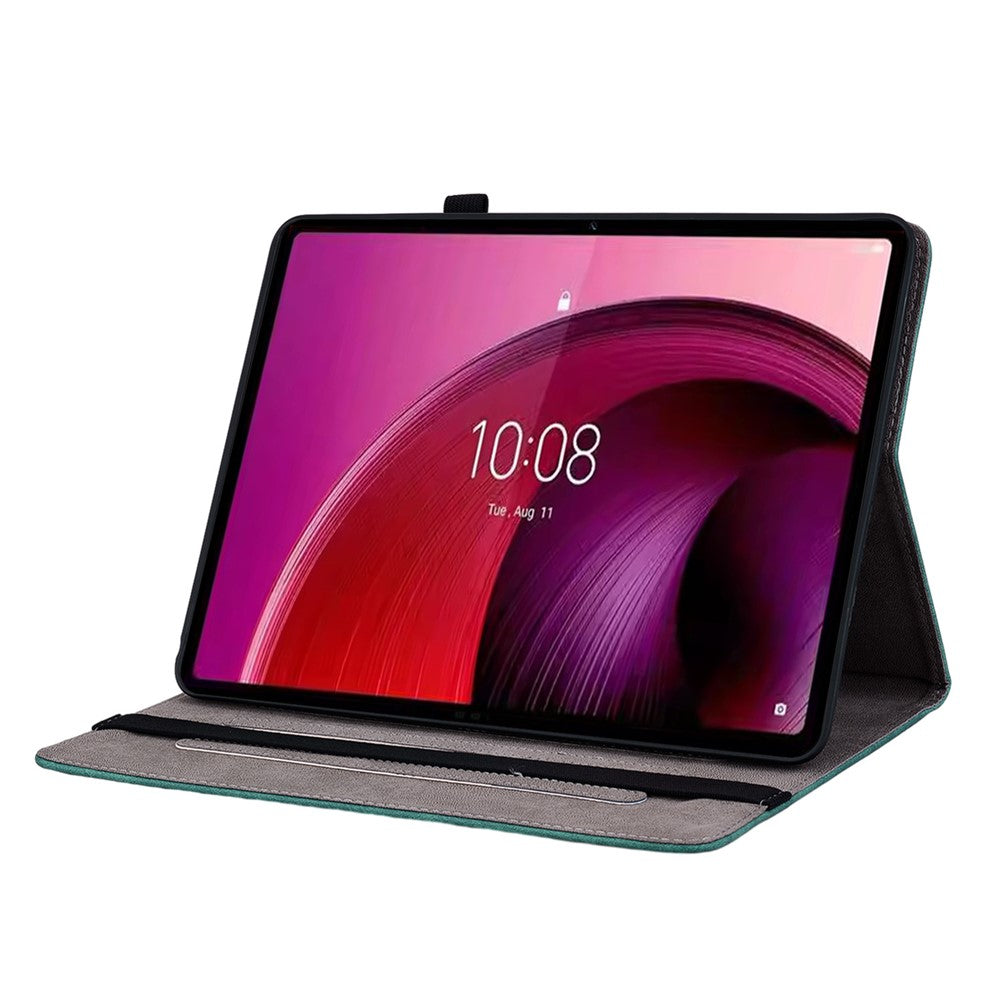 For Lenovo Tab M10 5G Leather Cover Butterfly Rose Imprinted Tablet Stand Case - Green