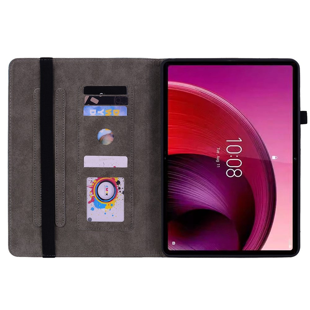 For Lenovo Tab M10 5G Leather Cover Butterfly Rose Imprinted Tablet Stand Case - Blue