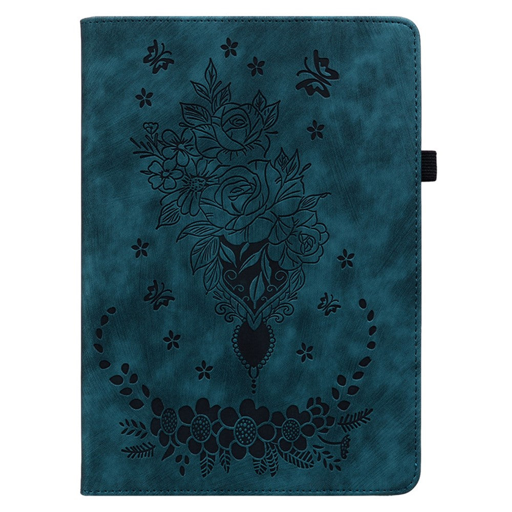 For Lenovo Tab M10 5G Leather Cover Butterfly Rose Imprinted Tablet Stand Case - Blue