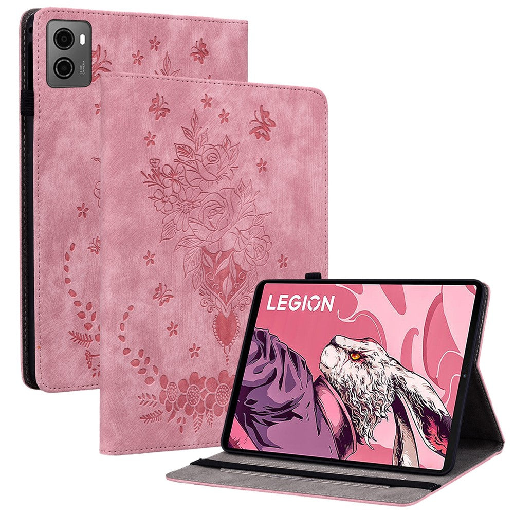 For Lenovo Legion Y700 (2023) / Tab Gen 2 Leather Case Butterfly Rose Imprint Card Slots Tablet Cover - Pink