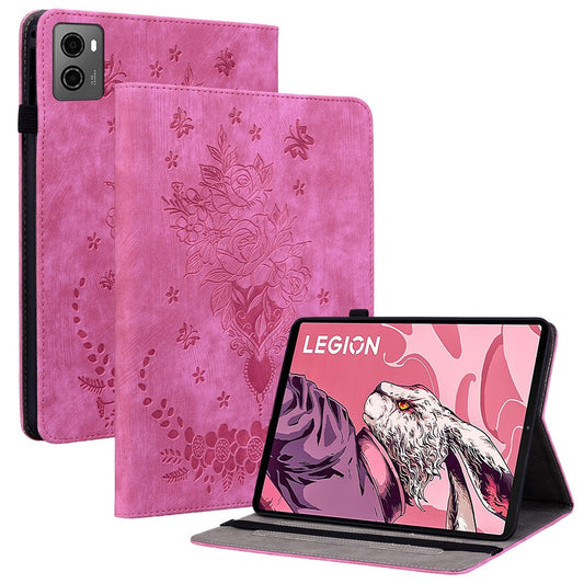 For Lenovo Legion Y700 (2023) / Tab Gen 2 Leather Case Butterfly Rose Imprint Card Slots Tablet Cover - Rose