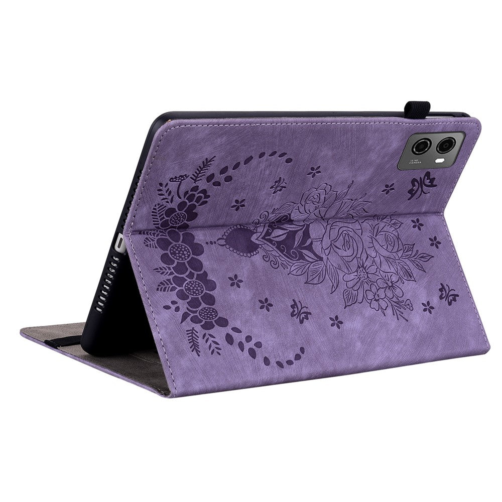 For Lenovo Legion Y700 (2023) / Tab Gen 2 Leather Case Butterfly Rose Imprint Card Slots Tablet Cover - Purple