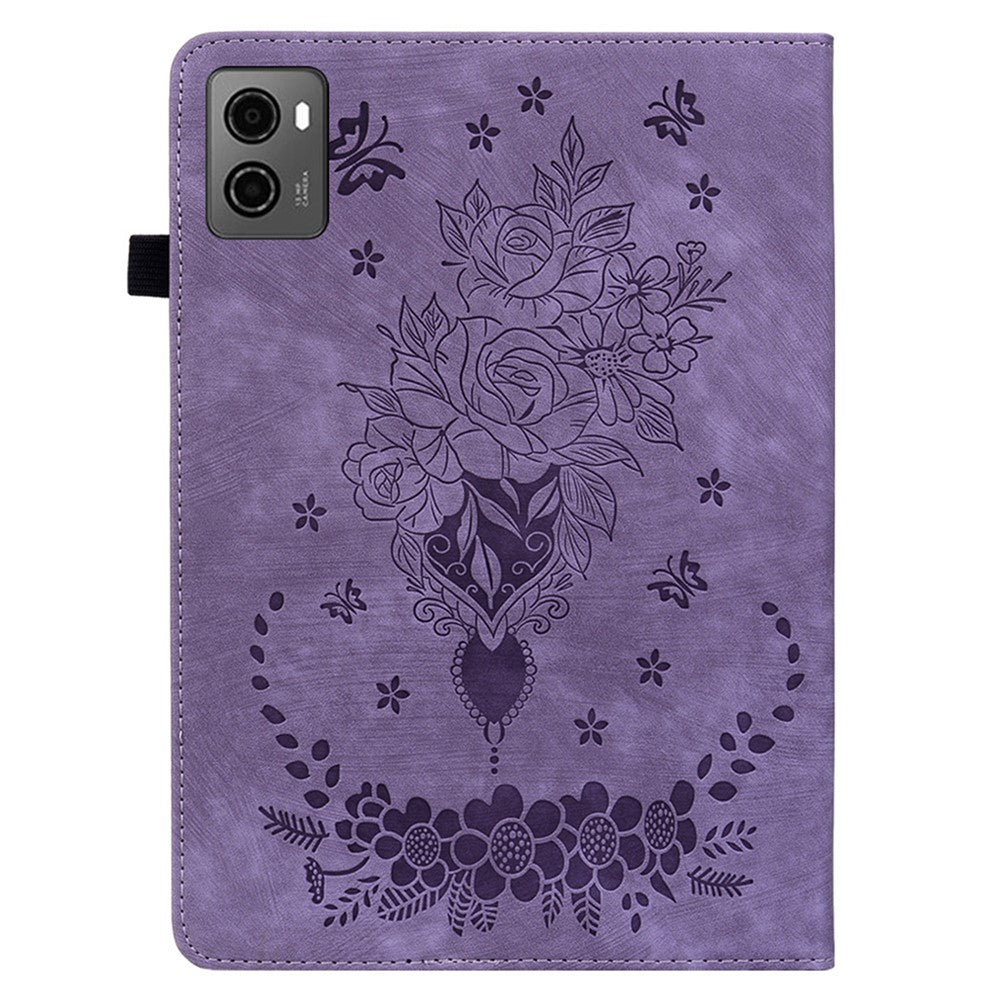 For Lenovo Legion Y700 (2023) / Tab Gen 2 Leather Case Butterfly Rose Imprint Card Slots Tablet Cover - Purple