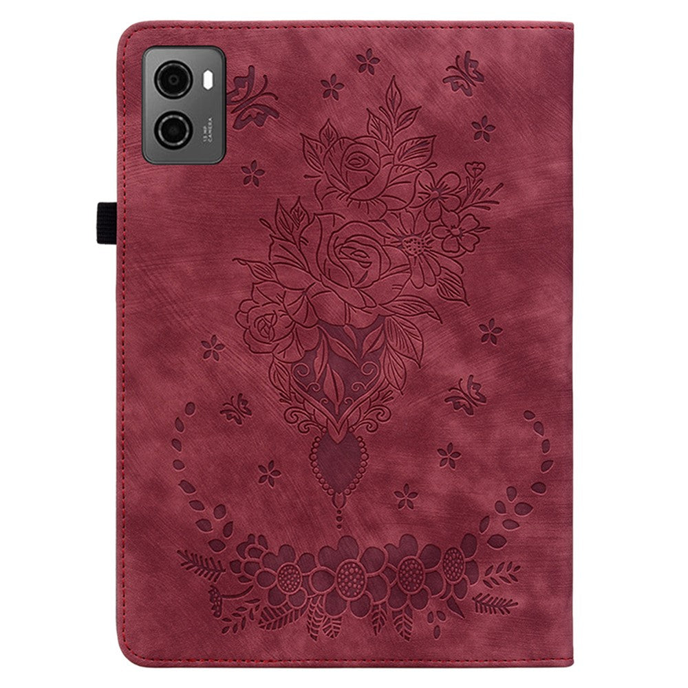 For Lenovo Legion Y700 (2023) / Tab Gen 2 Leather Case Butterfly Rose Imprint Card Slots Tablet Cover - Red