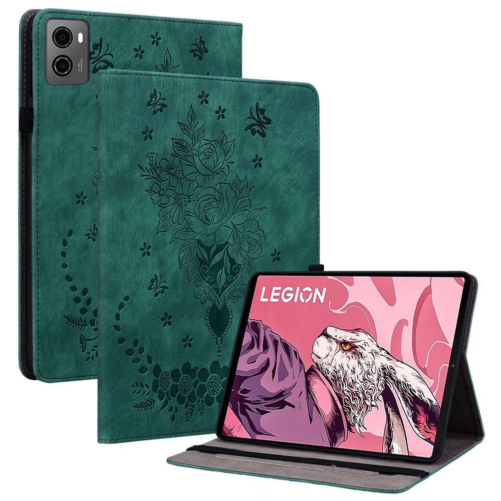 For Lenovo Legion Y700 (2023) / Tab Gen 2 Leather Case Butterfly Rose Imprint Card Slots Tablet Cover - Green
