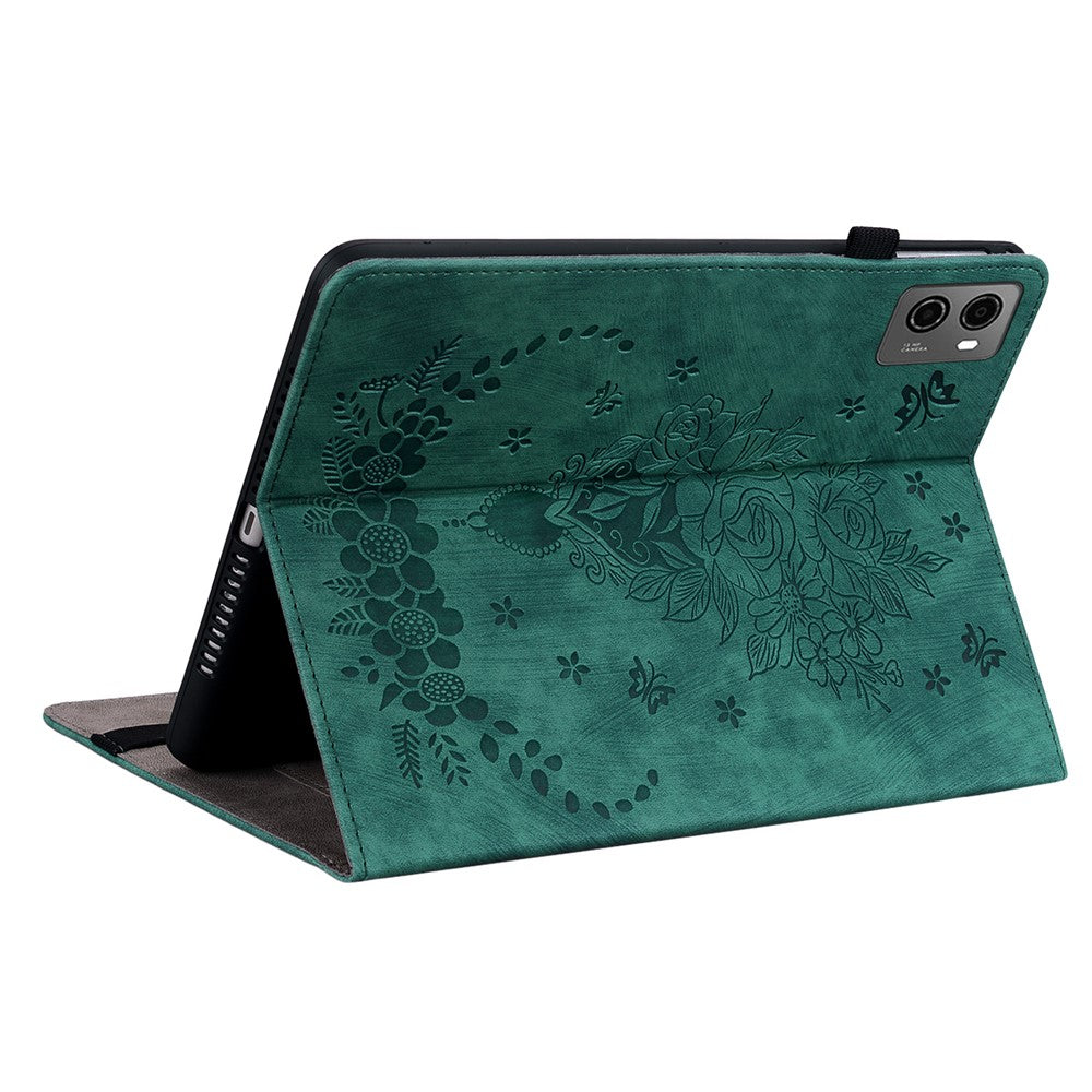For Lenovo Legion Y700 (2023) / Tab Gen 2 Leather Case Butterfly Rose Imprint Card Slots Tablet Cover - Green