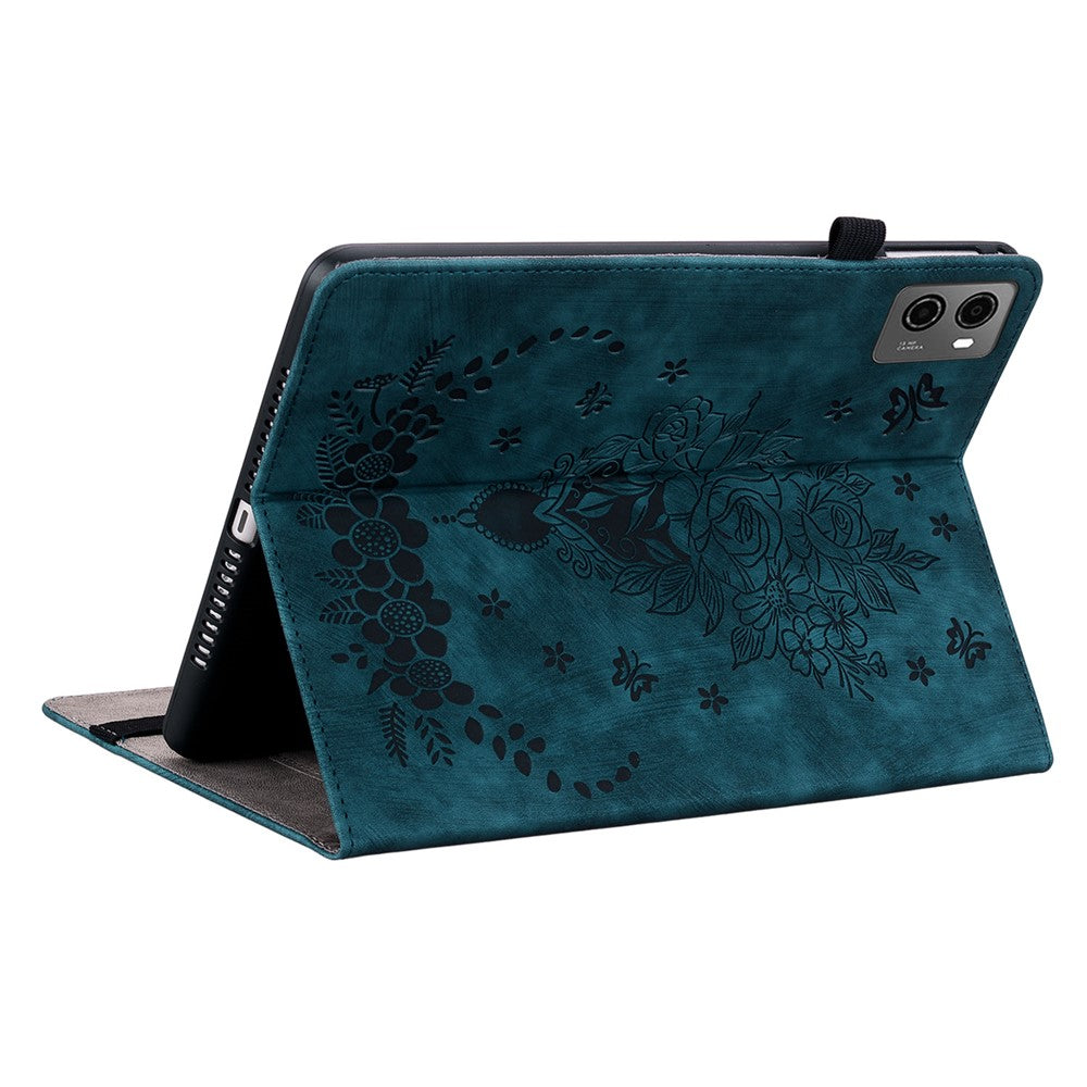 For Lenovo Legion Y700 (2023) / Tab Gen 2 Leather Case Butterfly Rose Imprint Card Slots Tablet Cover - Blue