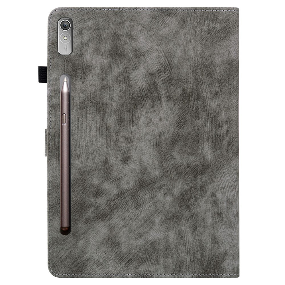 For Lenovo Tab P12 Leather Case Cute Tiger Imprinted PU Leather Card Holder Tablet Cover - Grey