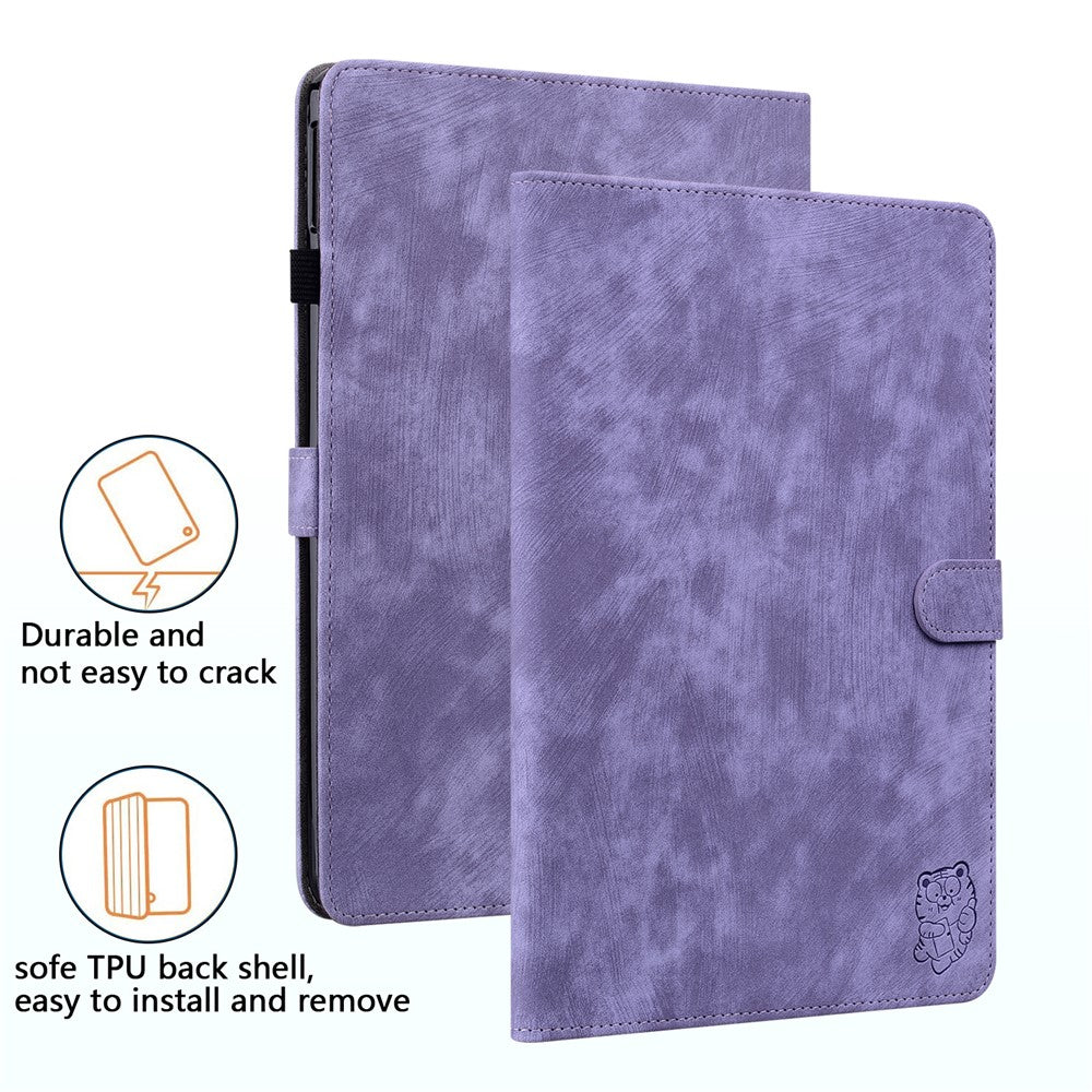 For Lenovo Tab P12 Leather Case Cute Tiger Imprinted PU Leather Card Holder Tablet Cover - Purple