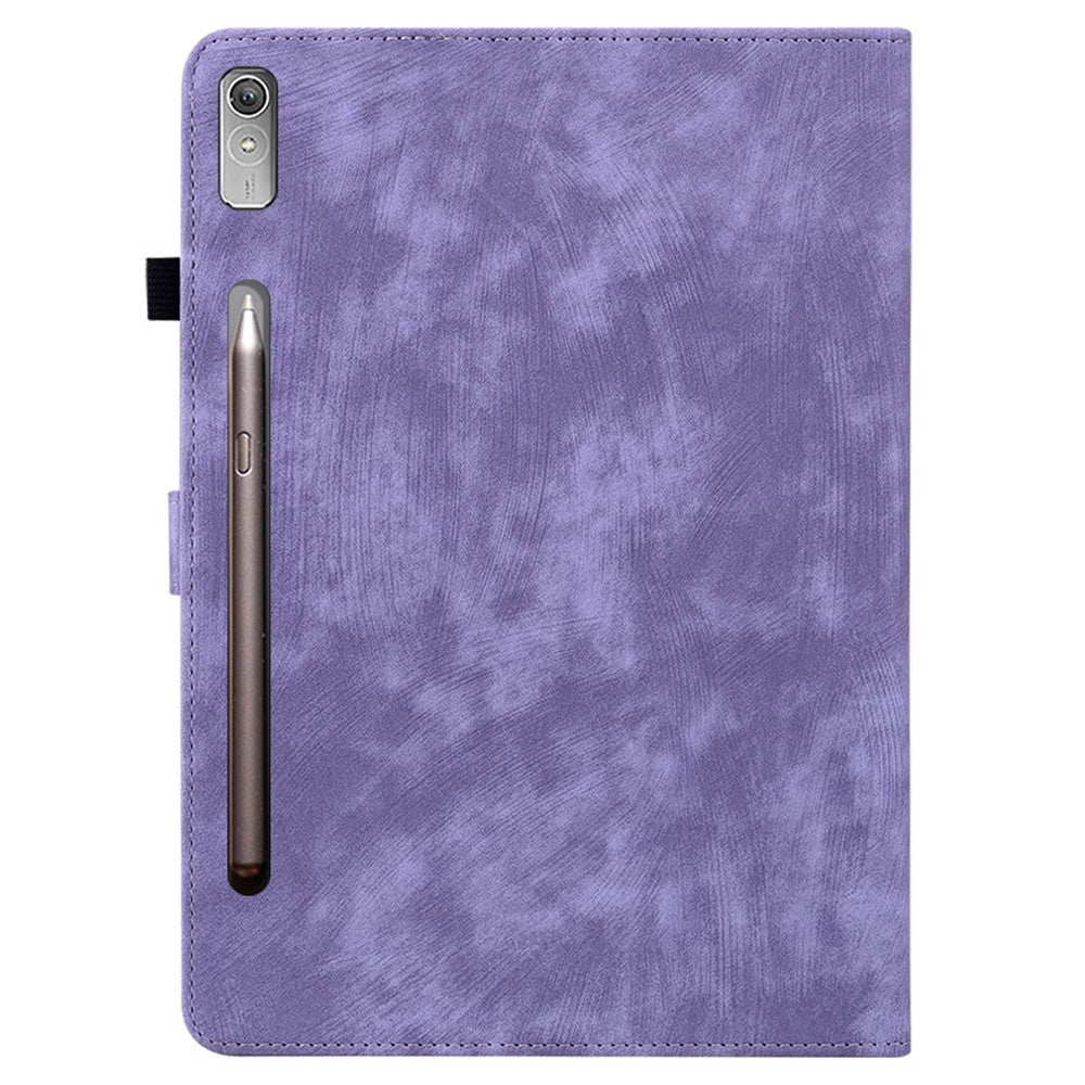 For Lenovo Tab P12 Leather Case Cute Tiger Imprinted PU Leather Card Holder Tablet Cover - Purple