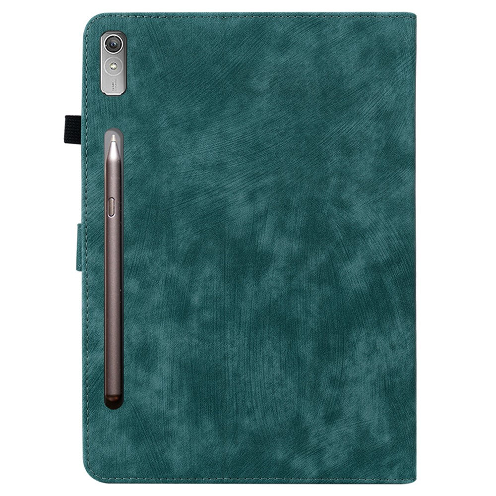 For Lenovo Tab P12 Leather Case Cute Tiger Imprinted PU Leather Card Holder Tablet Cover - Green