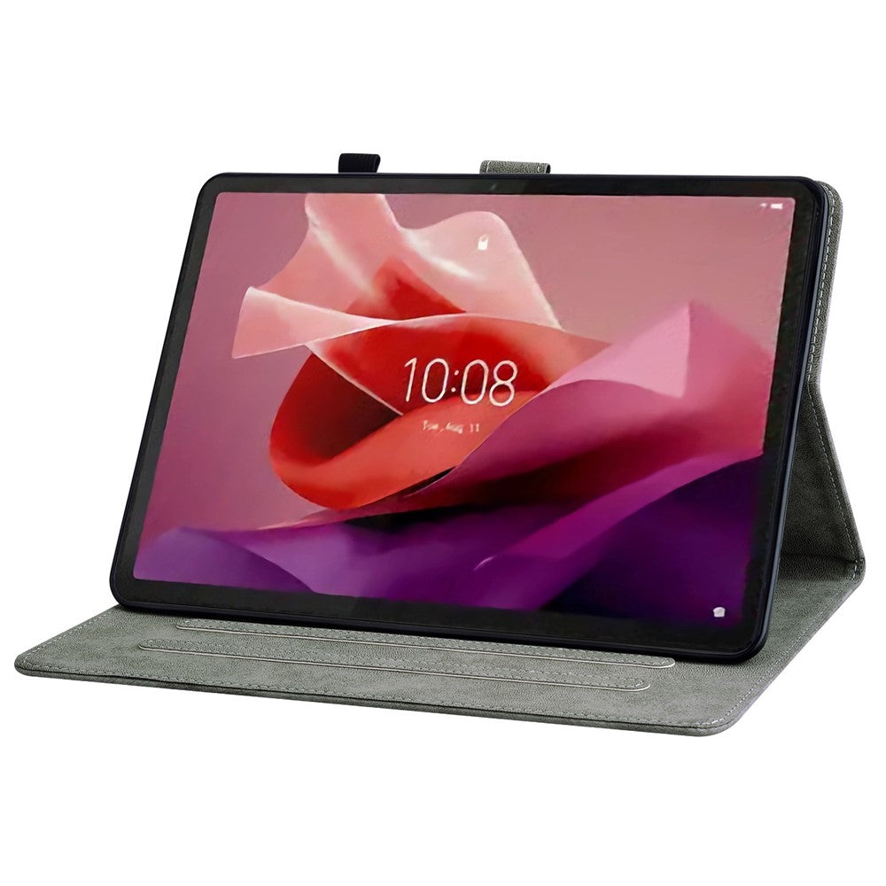 For Lenovo Tab P12 Leather Case Cute Tiger Imprinted PU Leather Card Holder Tablet Cover - Red