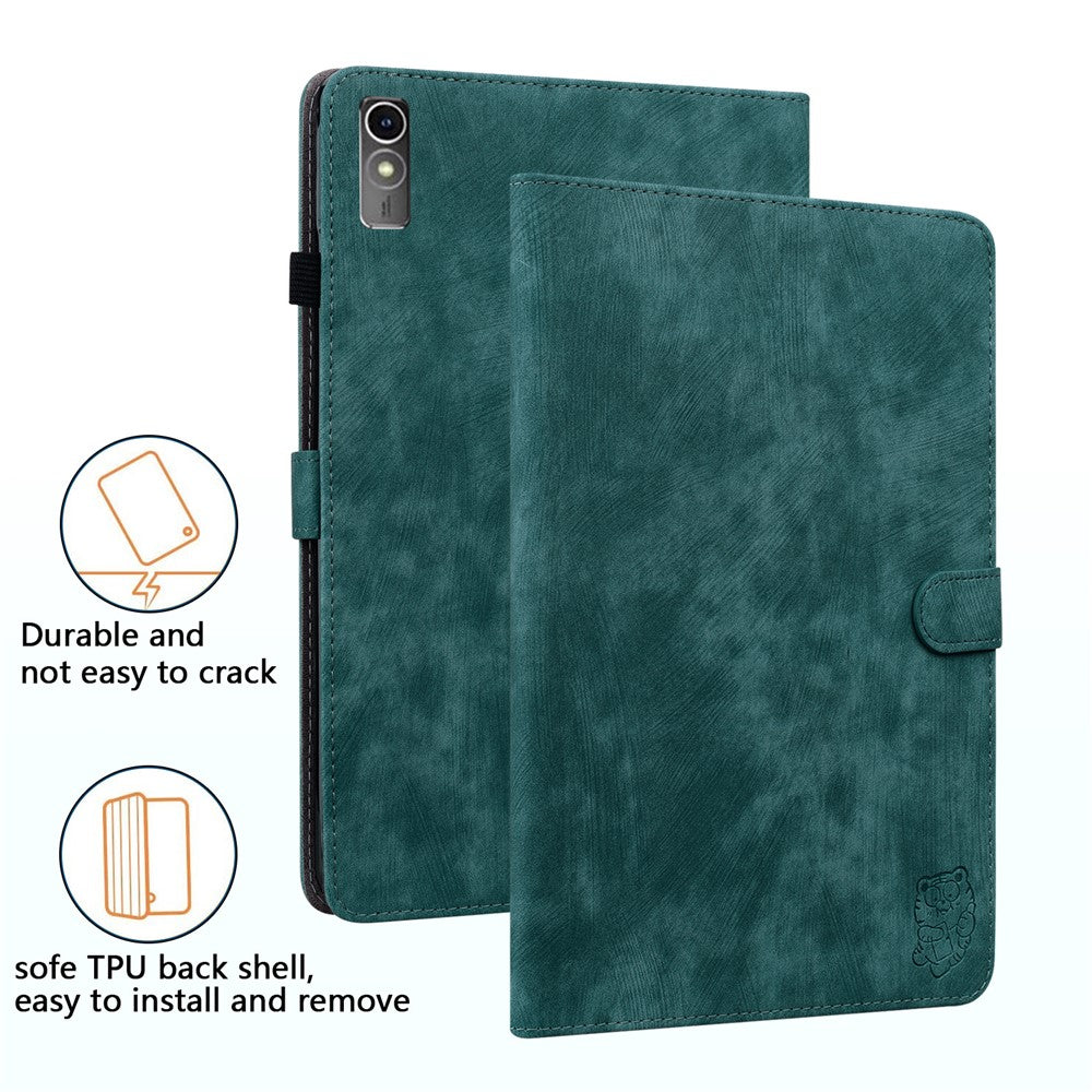 For Lenovo Tab M10 5G Anti-drop Case Imprinted PU Leather Card Holder Tablet Cover - Green