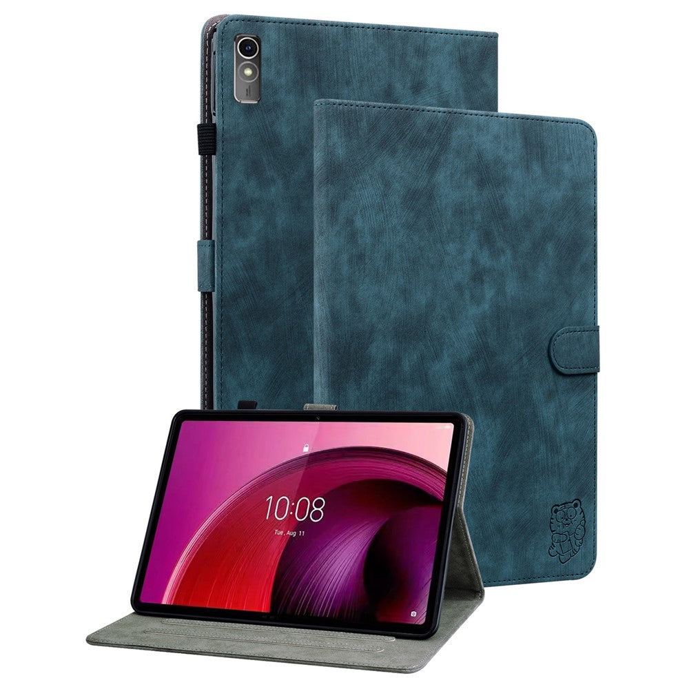 For Lenovo Tab M10 5G Anti-drop Case Imprinted PU Leather Card Holder Tablet Cover - Dark Blue