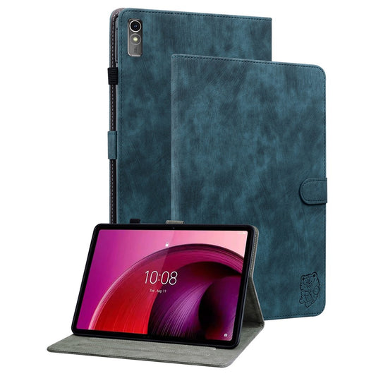 For Lenovo Tab M10 5G Anti-drop Case Imprinted PU Leather Card Holder Tablet Cover - Dark Blue