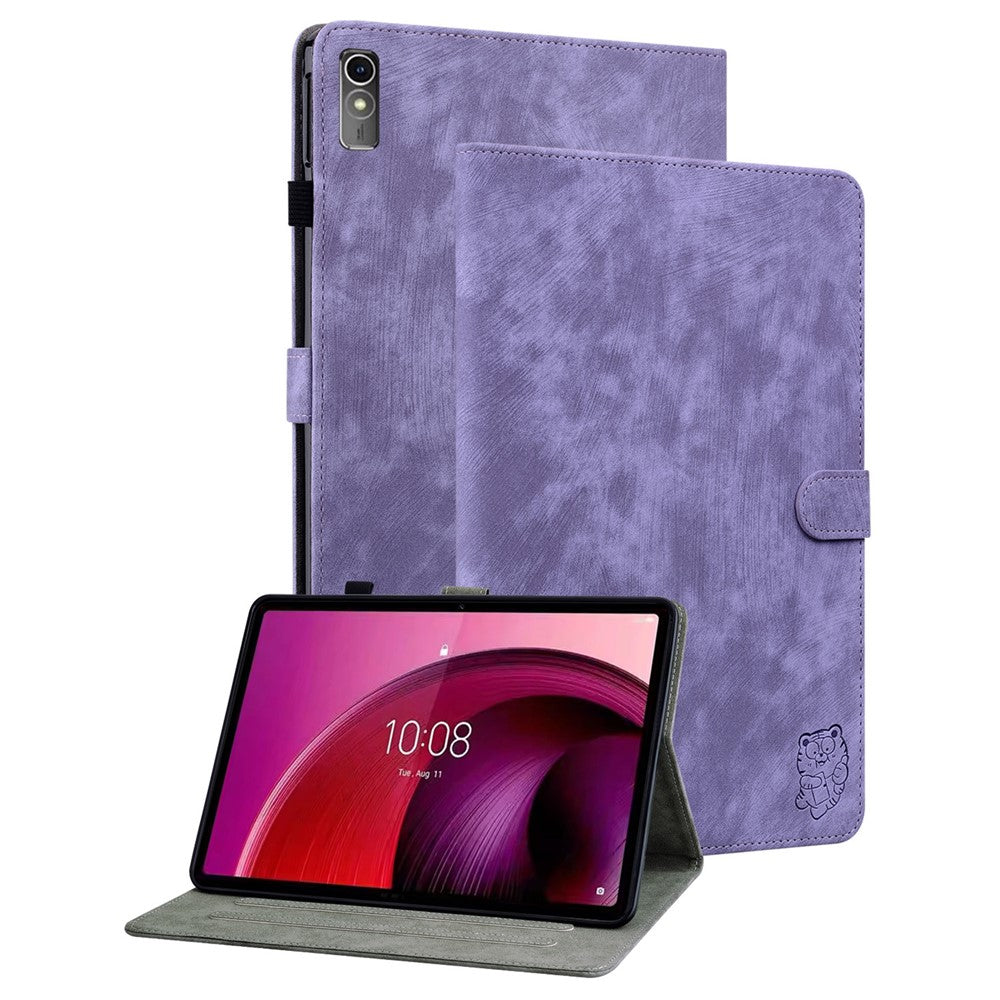 For Lenovo Tab M10 5G Anti-drop Case Imprinted PU Leather Card Holder Tablet Cover - Purple