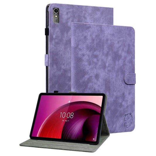 For Lenovo Tab M10 5G Anti-drop Case Imprinted PU Leather Card Holder Tablet Cover - Purple