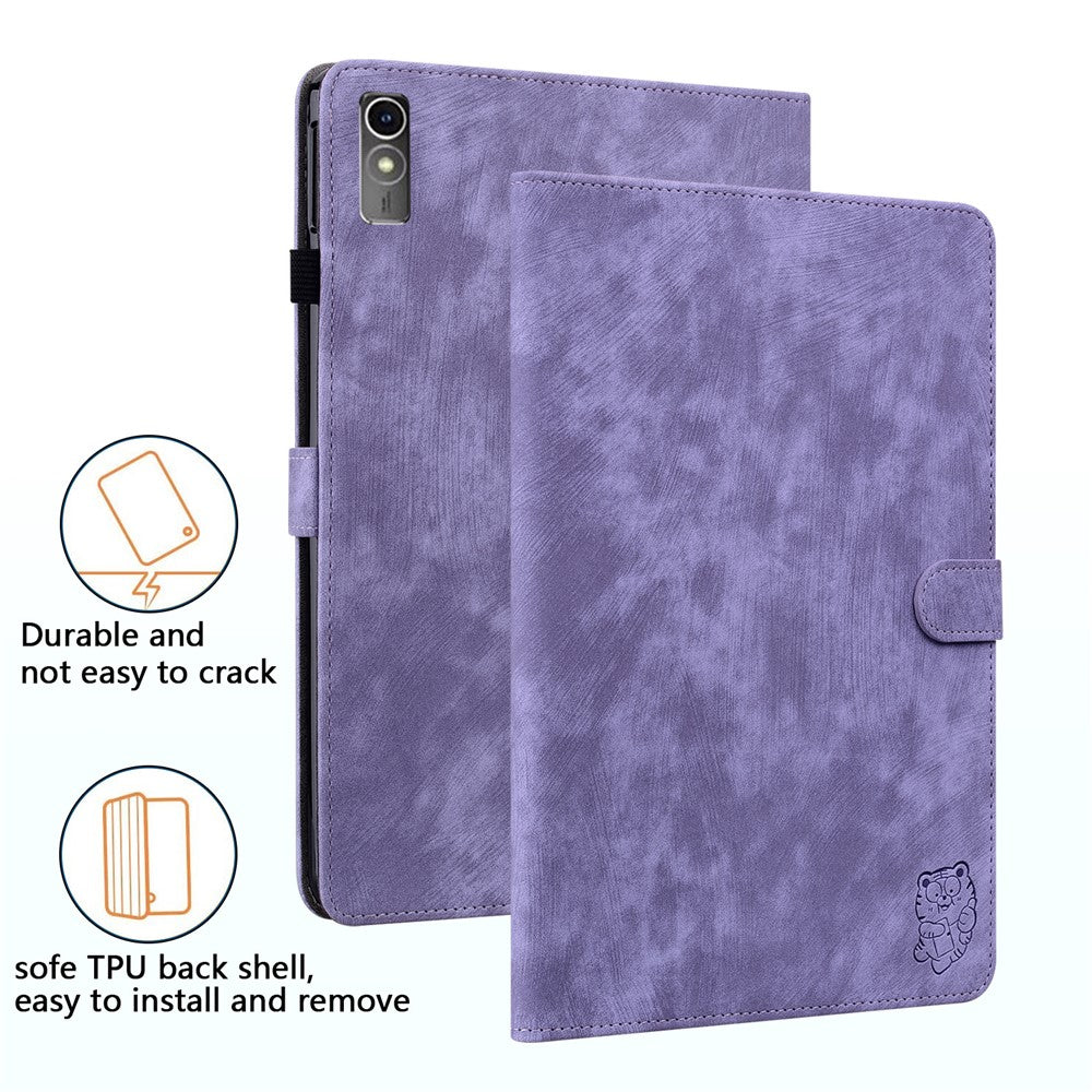 For Lenovo Tab M10 5G Anti-drop Case Imprinted PU Leather Card Holder Tablet Cover - Purple