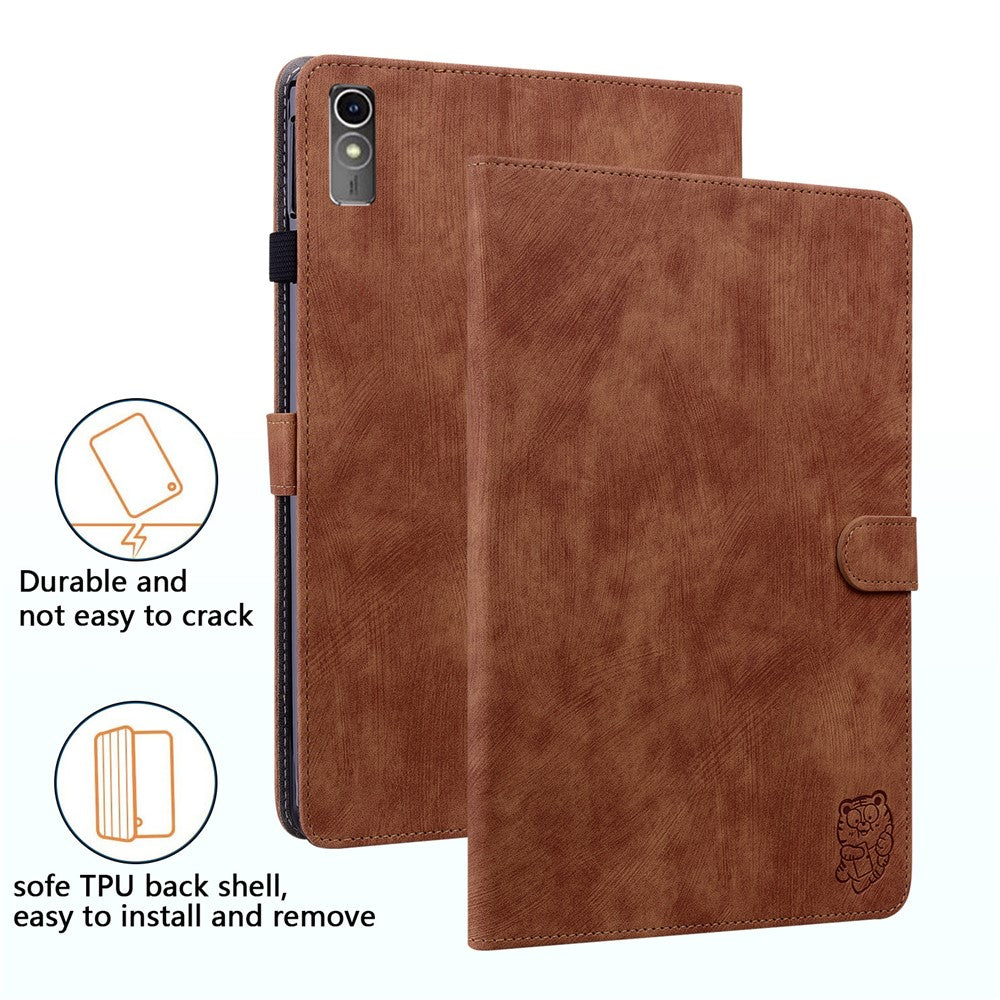 For Lenovo Tab M10 5G Anti-drop Case Imprinted PU Leather Card Holder Tablet Cover - Brown