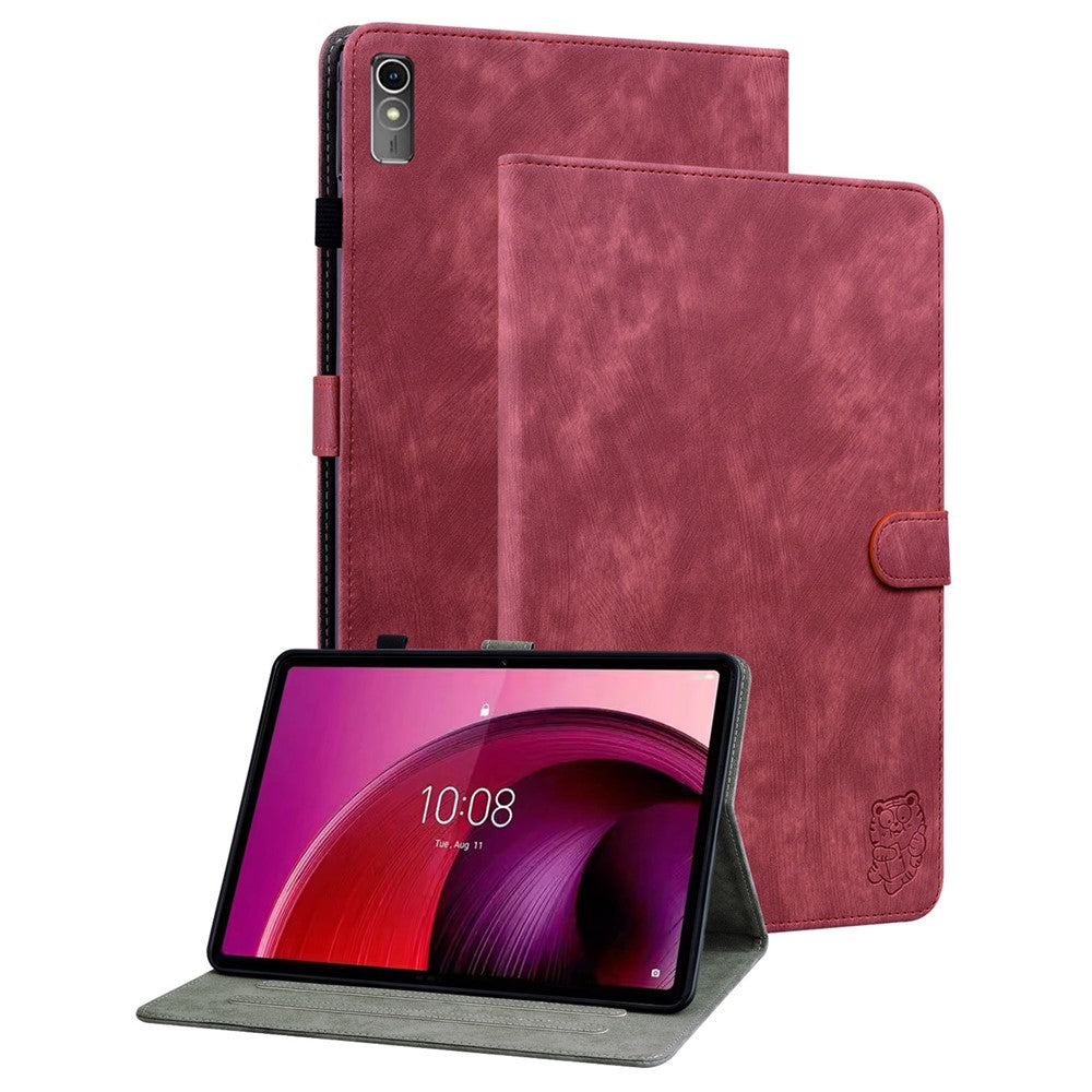 For Lenovo Tab M10 5G Anti-drop Case Imprinted PU Leather Card Holder Tablet Cover - Red
