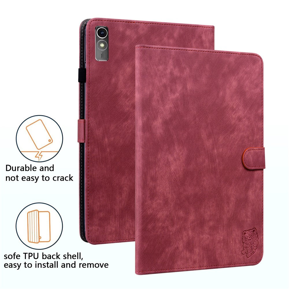 For Lenovo Tab M10 5G Anti-drop Case Imprinted PU Leather Card Holder Tablet Cover - Red