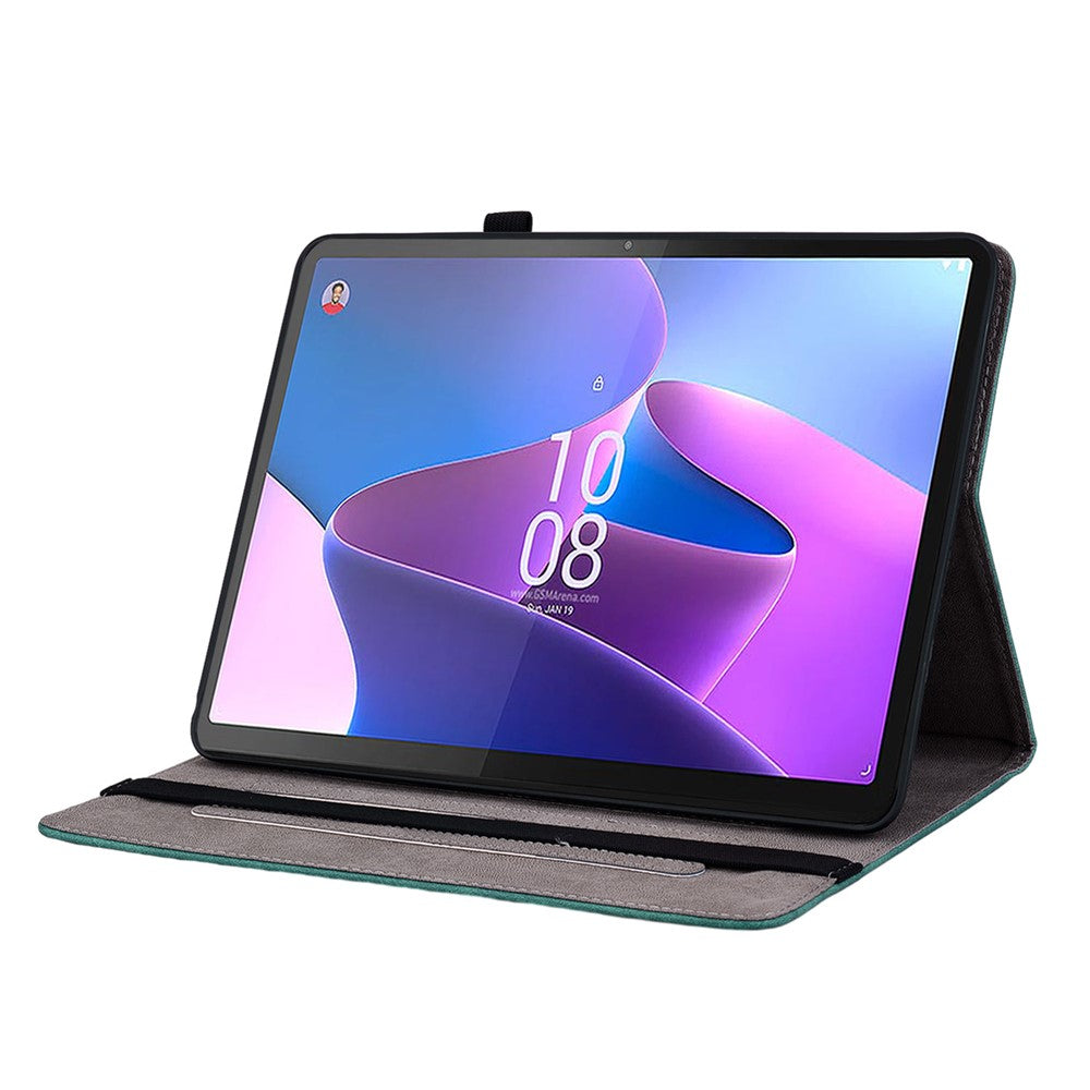 For Lenovo Tab P12 Tablet Cover PU Leather Card Holder Butterfly Rose Imprinted Case - Green