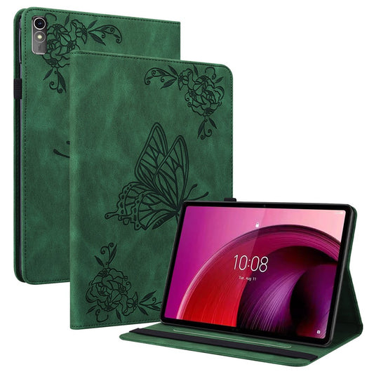 For Lenovo Tab M10 5G PU Leather Case Stand Card Holder Imprinted Tablet Cover - Green