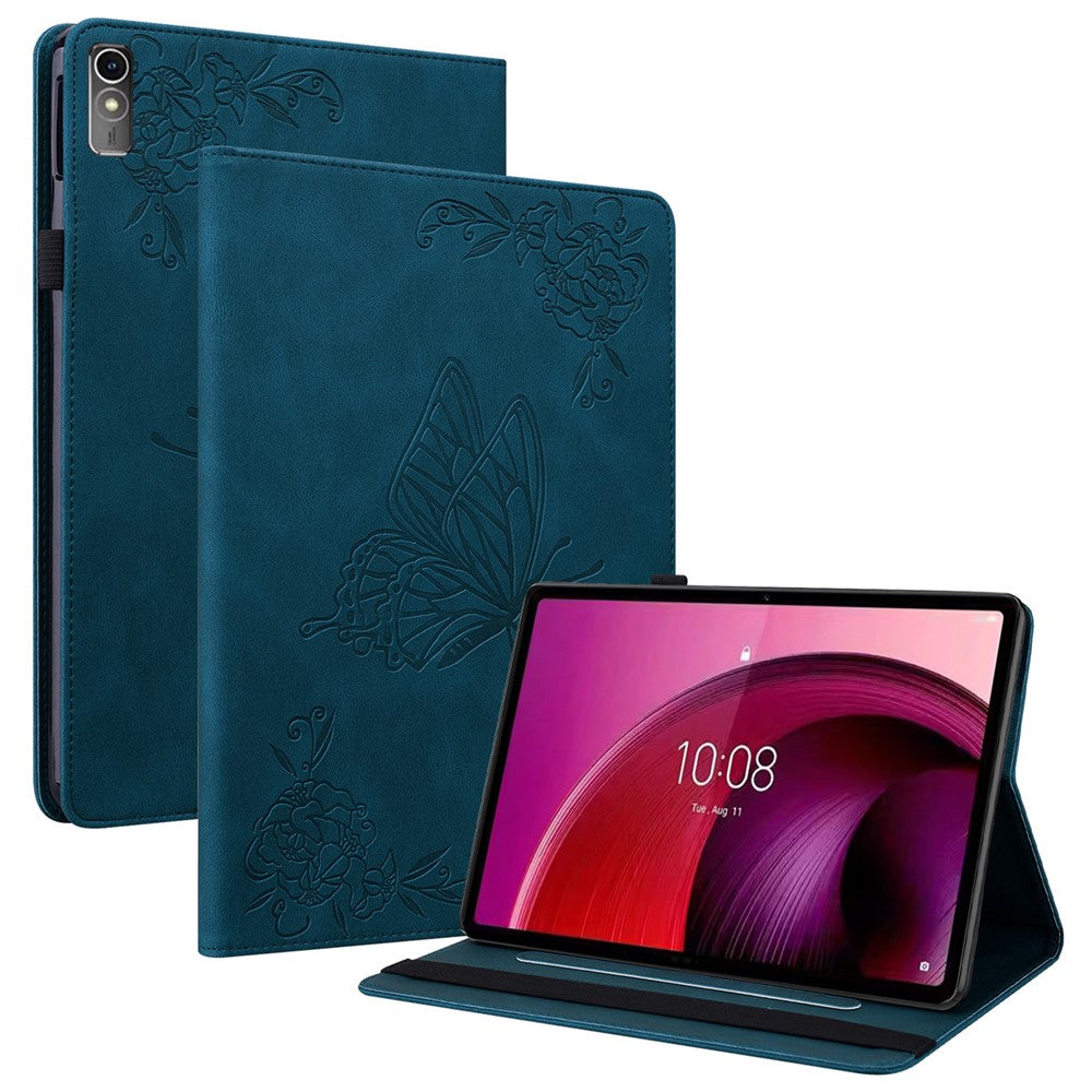 For Lenovo Tab M10 5G PU Leather Case Stand Card Holder Imprinted Tablet Cover - Dark Blue