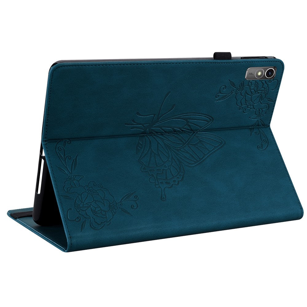 For Lenovo Tab M10 5G PU Leather Case Stand Card Holder Imprinted Tablet Cover - Dark Blue