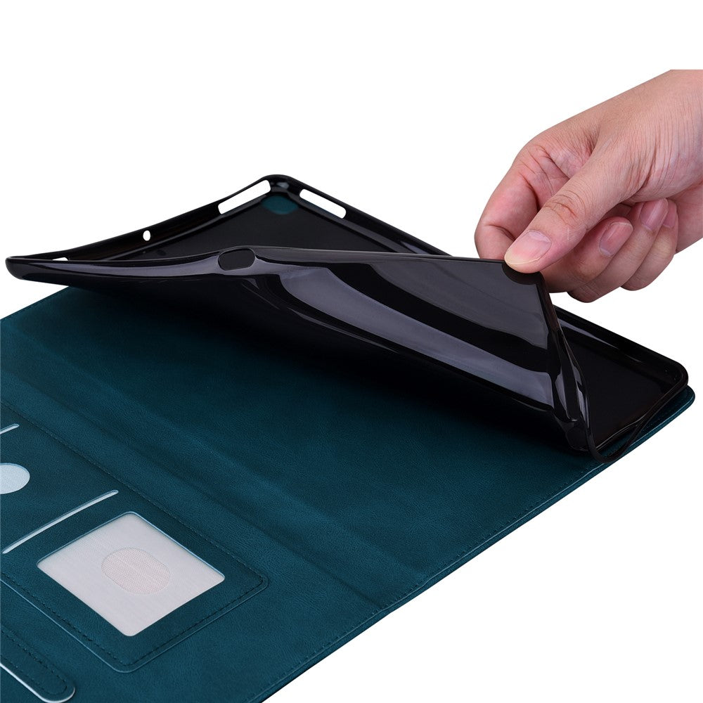 For Lenovo Tab M10 5G PU Leather Case Stand Card Holder Imprinted Tablet Cover - Dark Blue