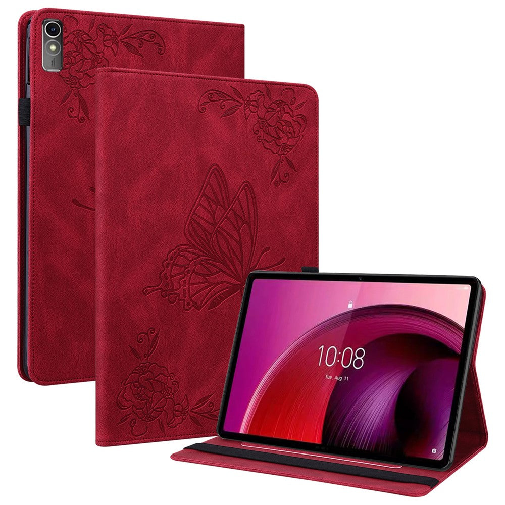 For Lenovo Tab M10 5G PU Leather Case Stand Card Holder Imprinted Tablet Cover - Red