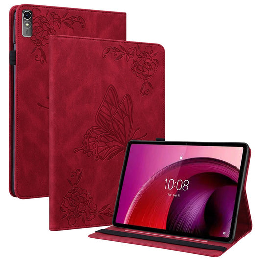 For Lenovo Tab M10 5G PU Leather Case Stand Card Holder Imprinted Tablet Cover - Red
