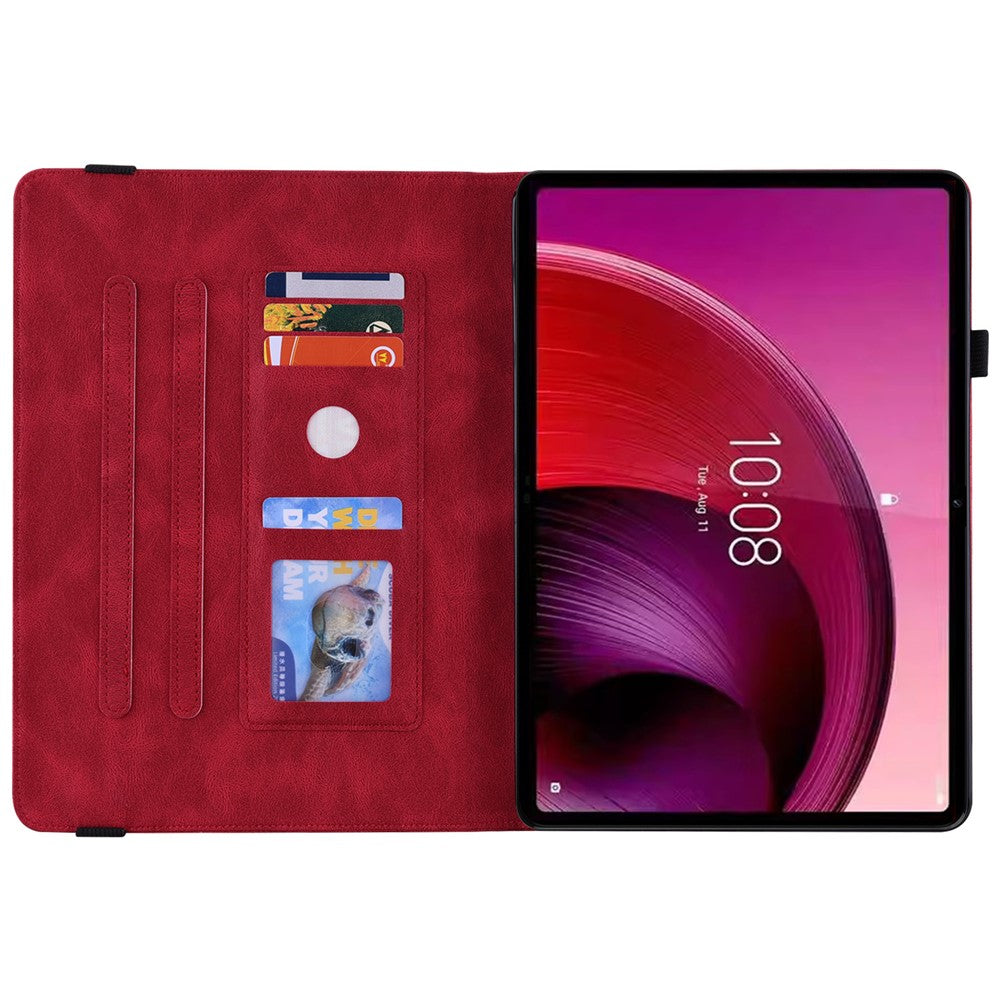 For Lenovo Tab M10 5G PU Leather Case Stand Card Holder Imprinted Tablet Cover - Red