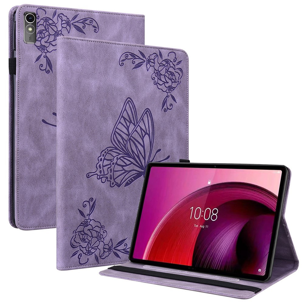 For Lenovo Tab M10 5G PU Leather Case Stand Card Holder Imprinted Tablet Cover - Purple