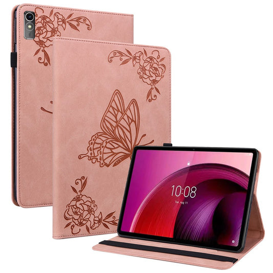 For Lenovo Tab M10 5G PU Leather Case Stand Card Holder Imprinted Tablet Cover - Pink