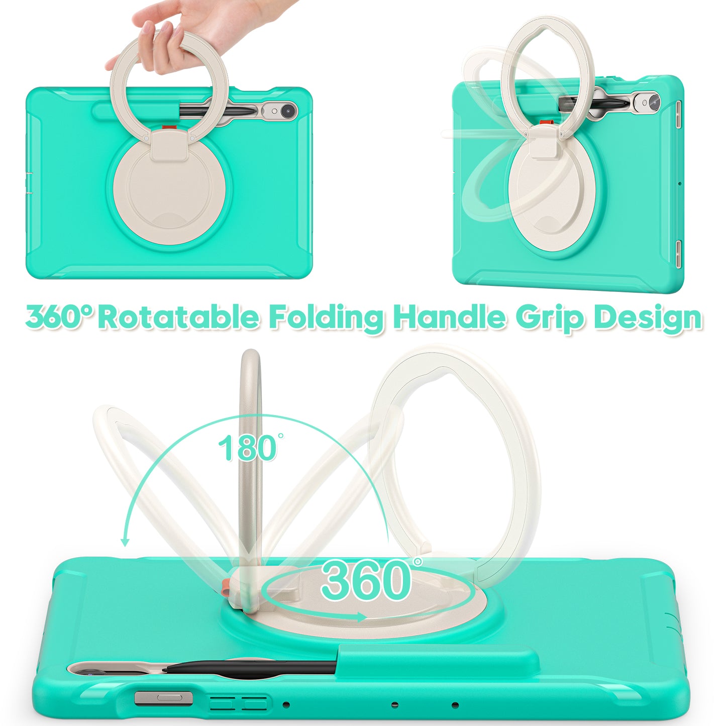 For Samsung Galaxy Tab S9 FE / S7 T870 / S8 X700 / S9 X710 Case Kickstand Tablet Cover with Pen Slot - Mint Green